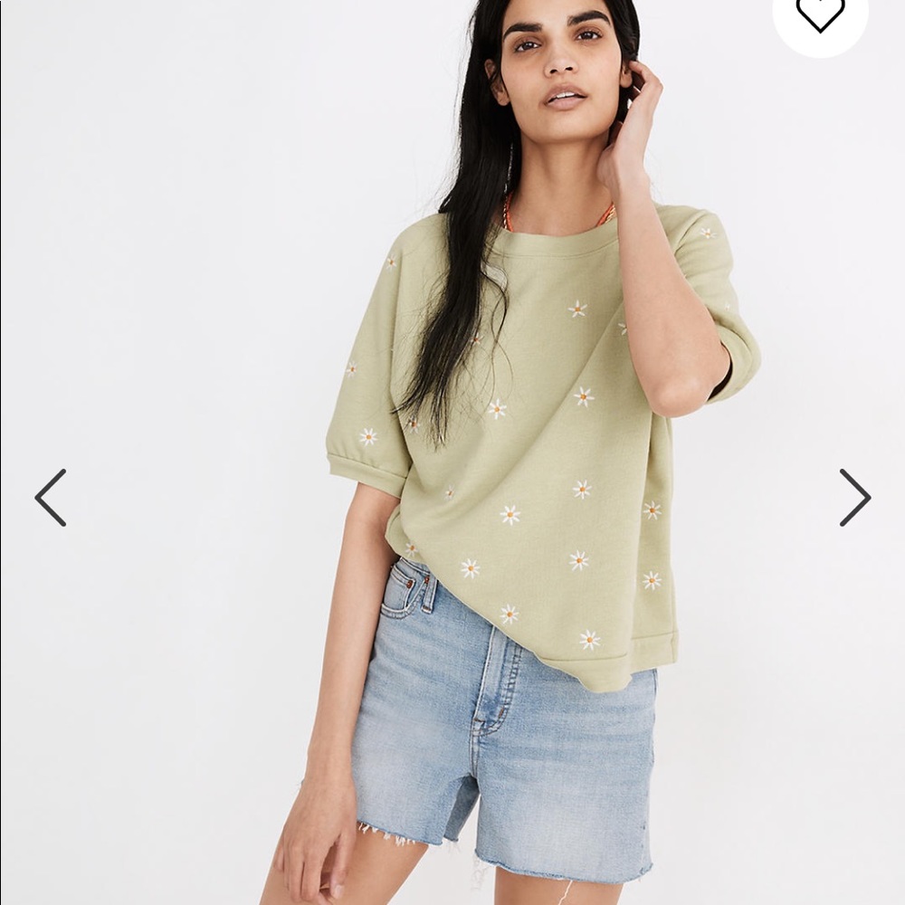 NWT Madewell Daisy Embroidered Short-Sleeve Sweatshirt (S) in Faded Seagrass